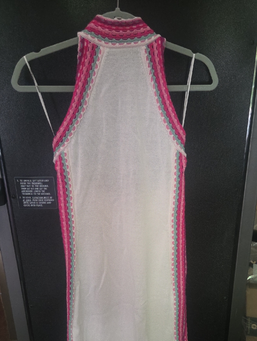 Fate Sleeveless Knit Maxi Dress in White with Pink and Light Blue Trim